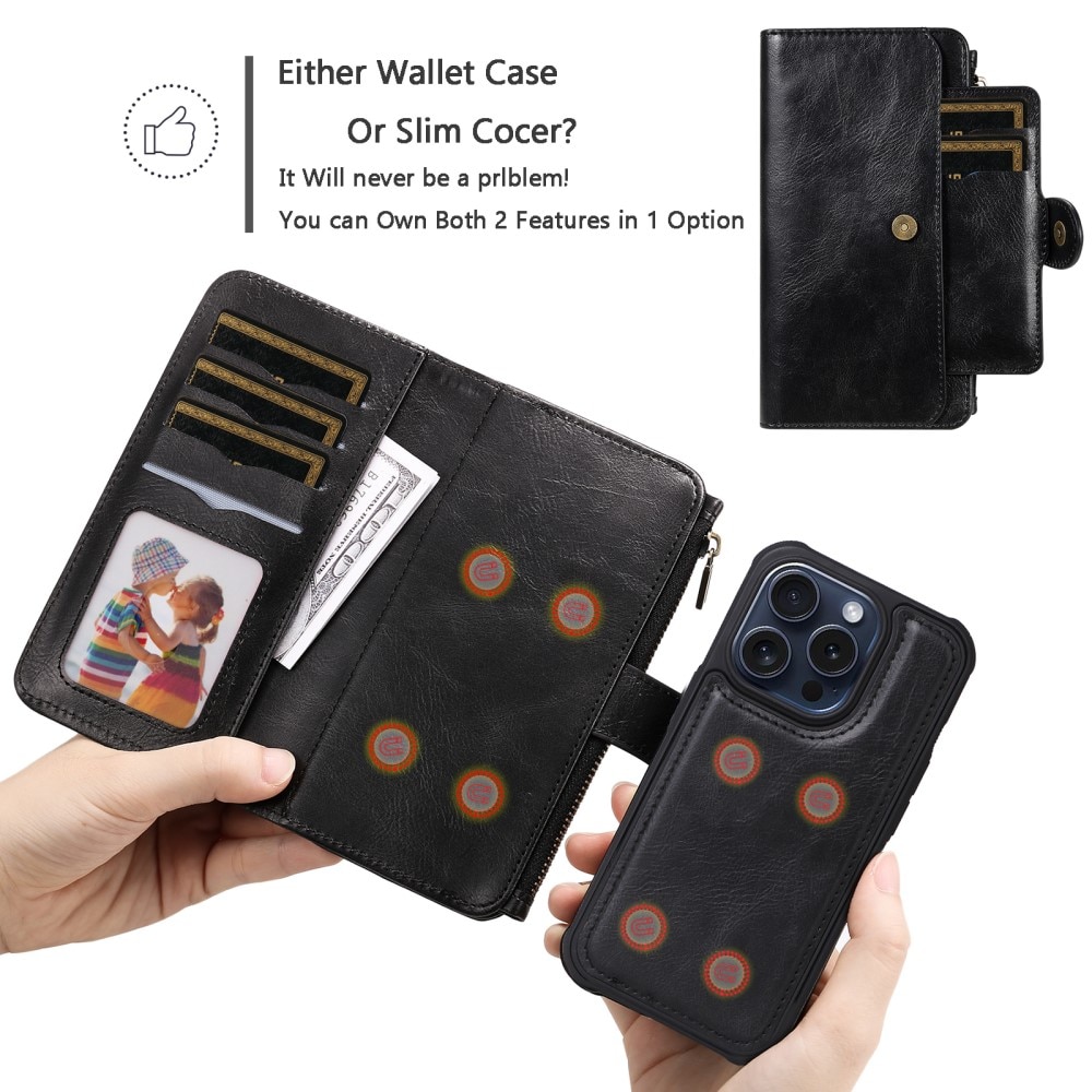 Magnet Leather Multi Wallet iPhone 15 Pro negro