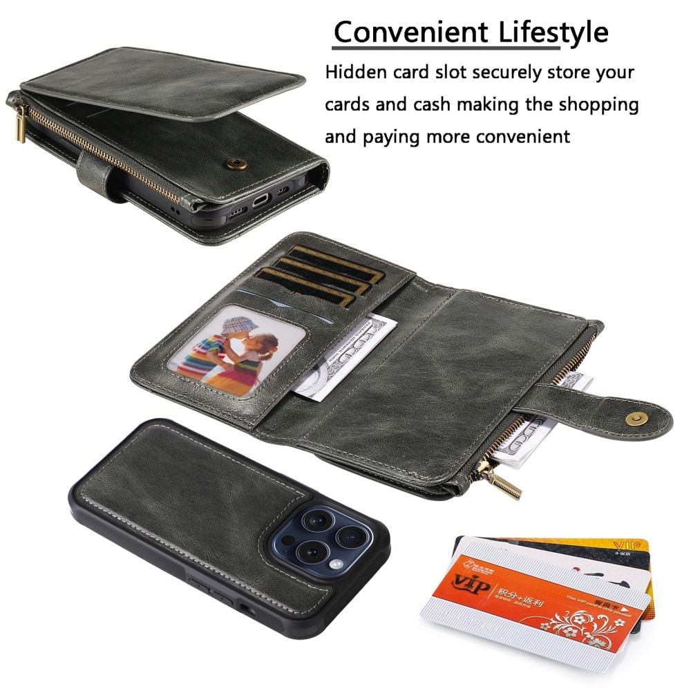 Magnet Leather Multi Wallet iPhone 15 Pro gris