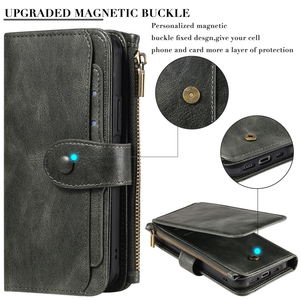 Magnet Leather Multi Wallet iPhone 15 Pro gris