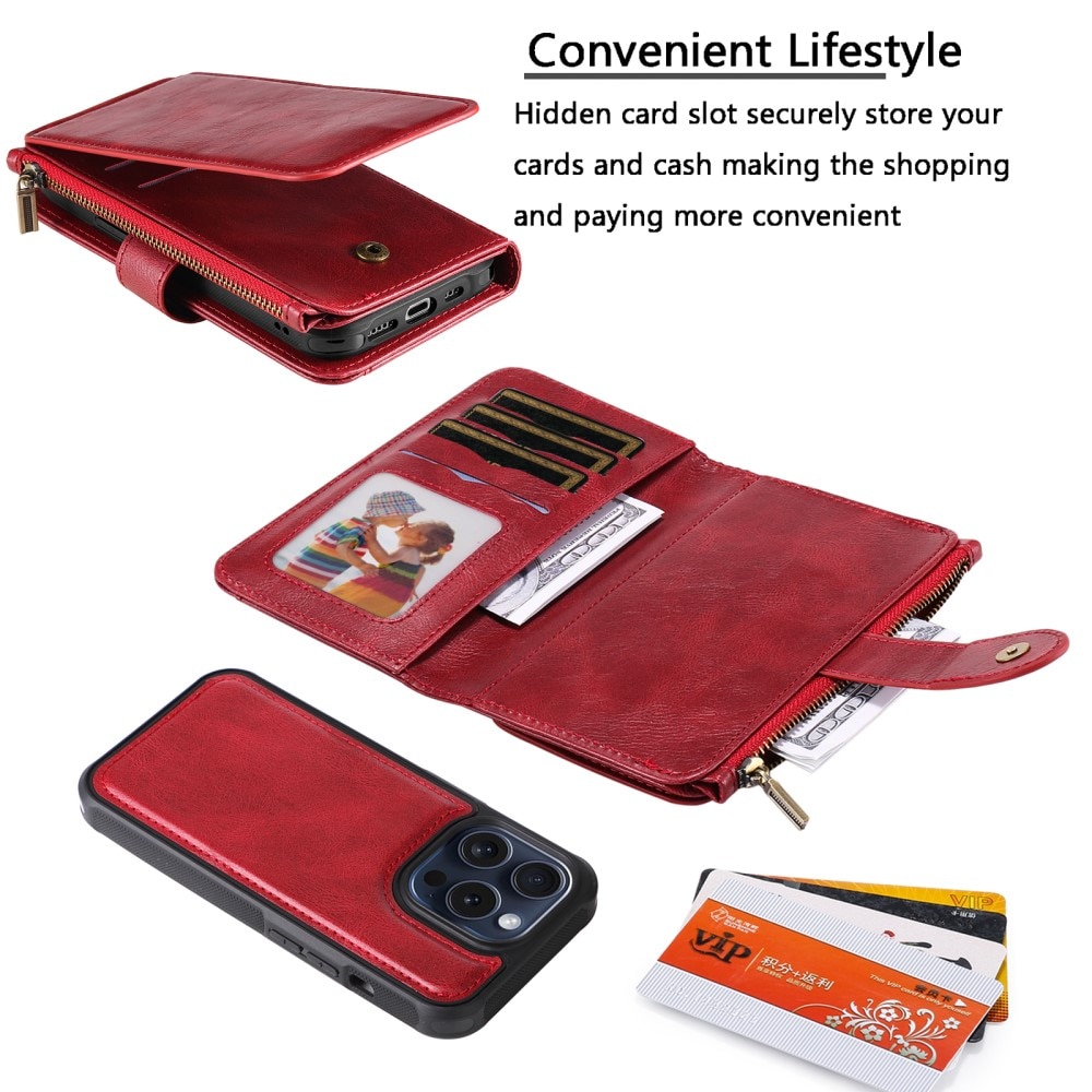 Magnet Leather Multi Wallet iPhone 15 Pro rojo