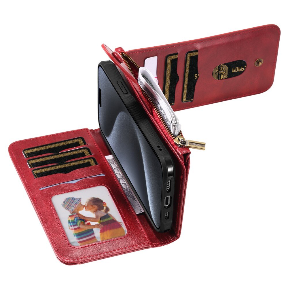 Magnet Leather Multi Wallet iPhone 15 Pro rojo