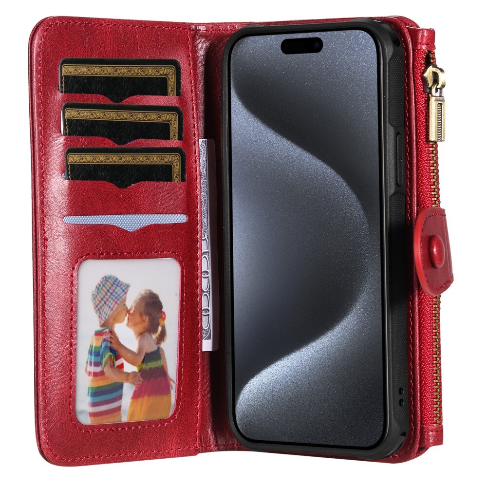 Magnet Leather Multi Wallet iPhone 15 Pro rojo