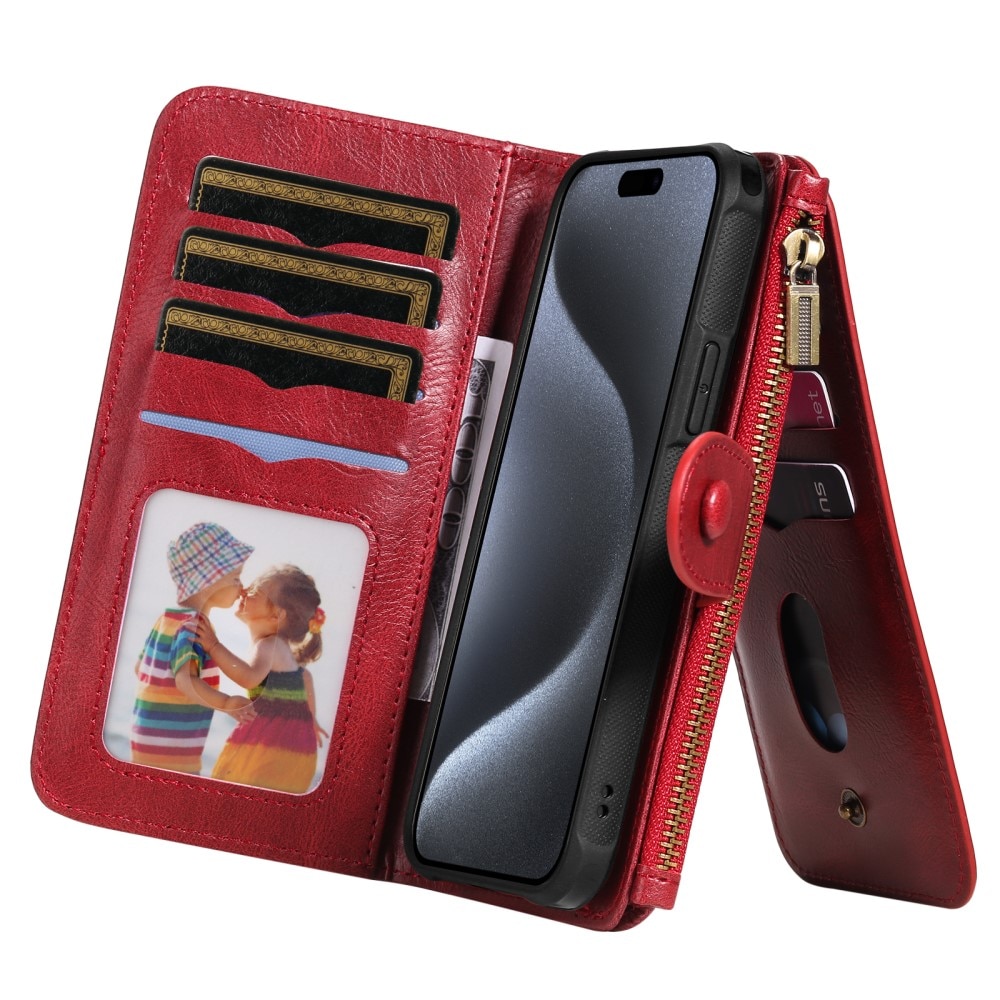 Magnet Leather Multi Wallet iPhone 15 Pro rojo