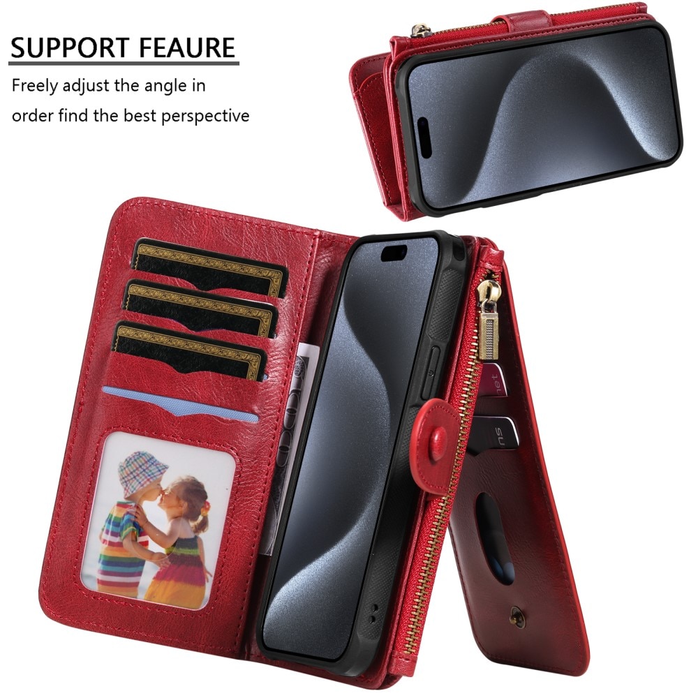 Magnet Leather Multi Wallet iPhone 15 Pro rojo