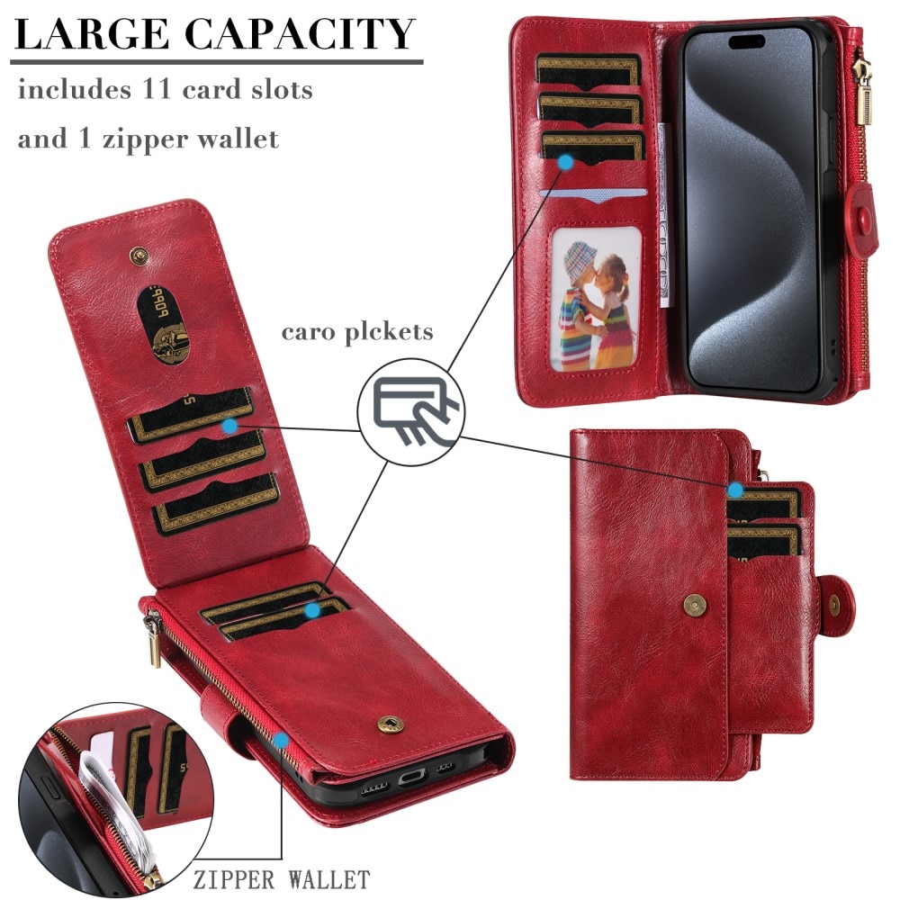 Magnet Leather Multi Wallet iPhone 15 Pro rojo