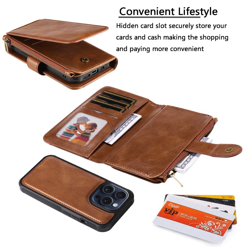 Magnet Leather Multi Wallet iPhone 15 Pro marrón