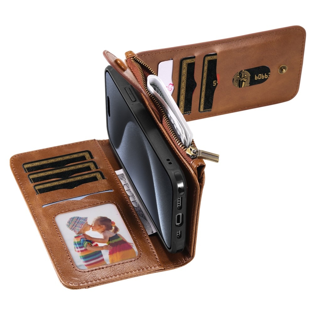 Magnet Leather Multi Wallet iPhone 15 Pro marrón