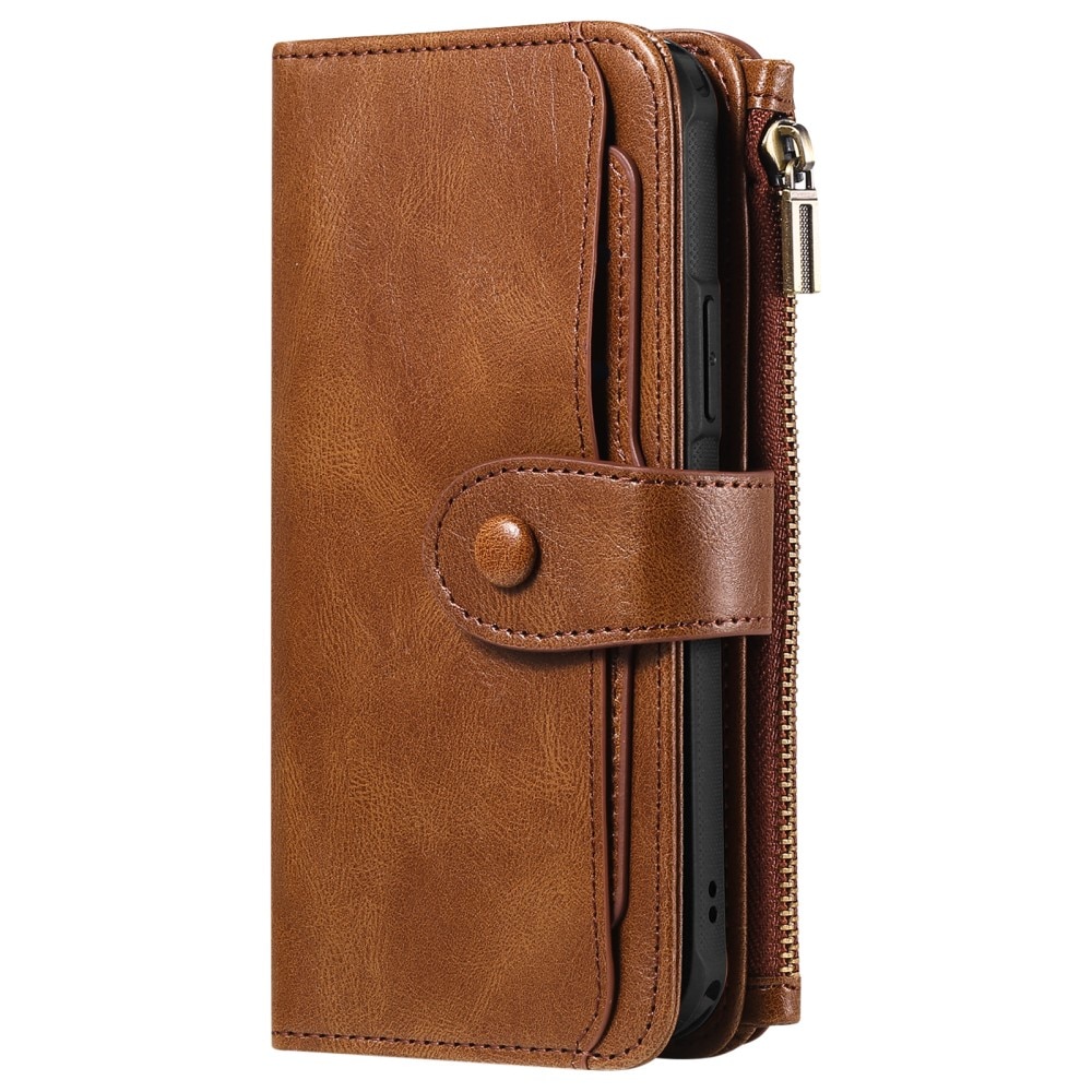 Magnet Leather Multi Wallet iPhone 15 Pro marrón
