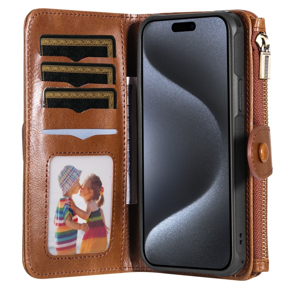 Magnet Leather Multi Wallet iPhone 15 Pro marrón