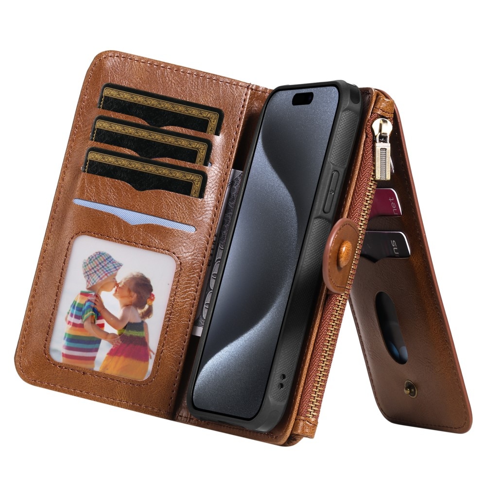 Magnet Leather Multi Wallet iPhone 15 Pro marrón