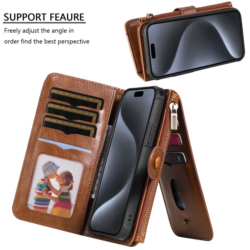 Magnet Leather Multi Wallet iPhone 15 Pro marrón