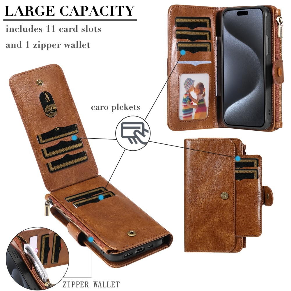 Magnet Leather Multi Wallet iPhone 15 Pro marrón