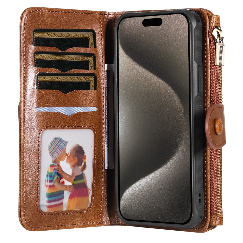 Magnet Leather Multi Wallet iPhone 15 Pro Max marrón