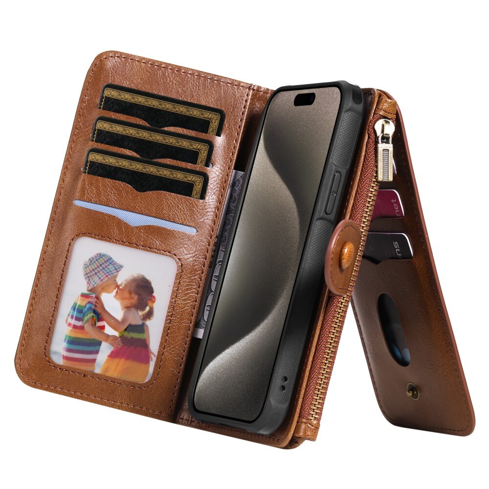 Magnet Leather Multi Wallet iPhone 15 Pro Max marrón