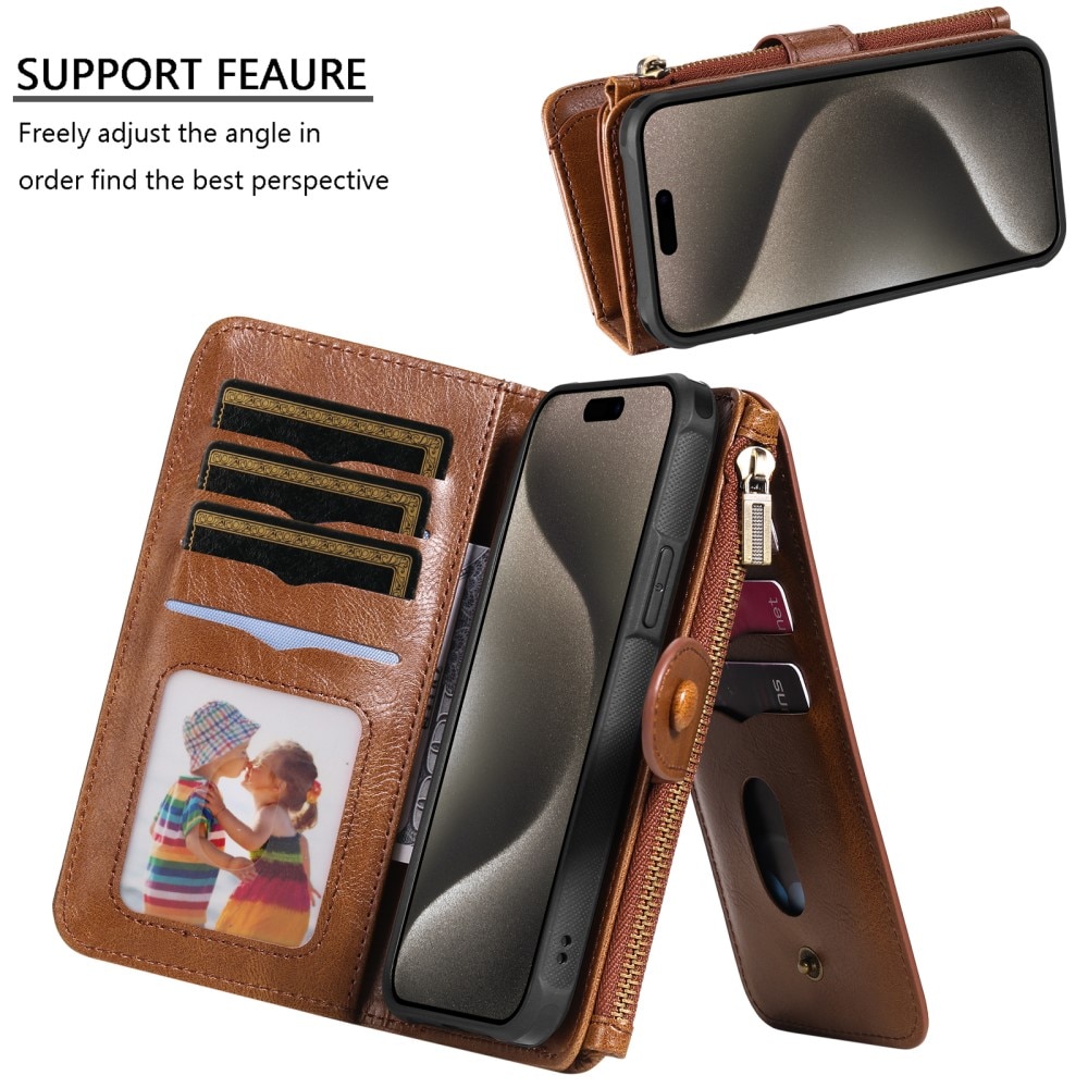 Magnet Leather Multi Wallet iPhone 15 Pro Max marrón