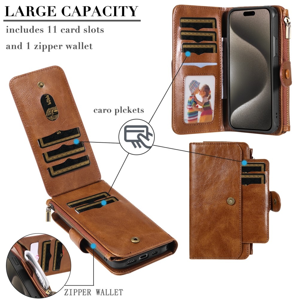 Magnet Leather Multi Wallet iPhone 15 Pro Max marrón