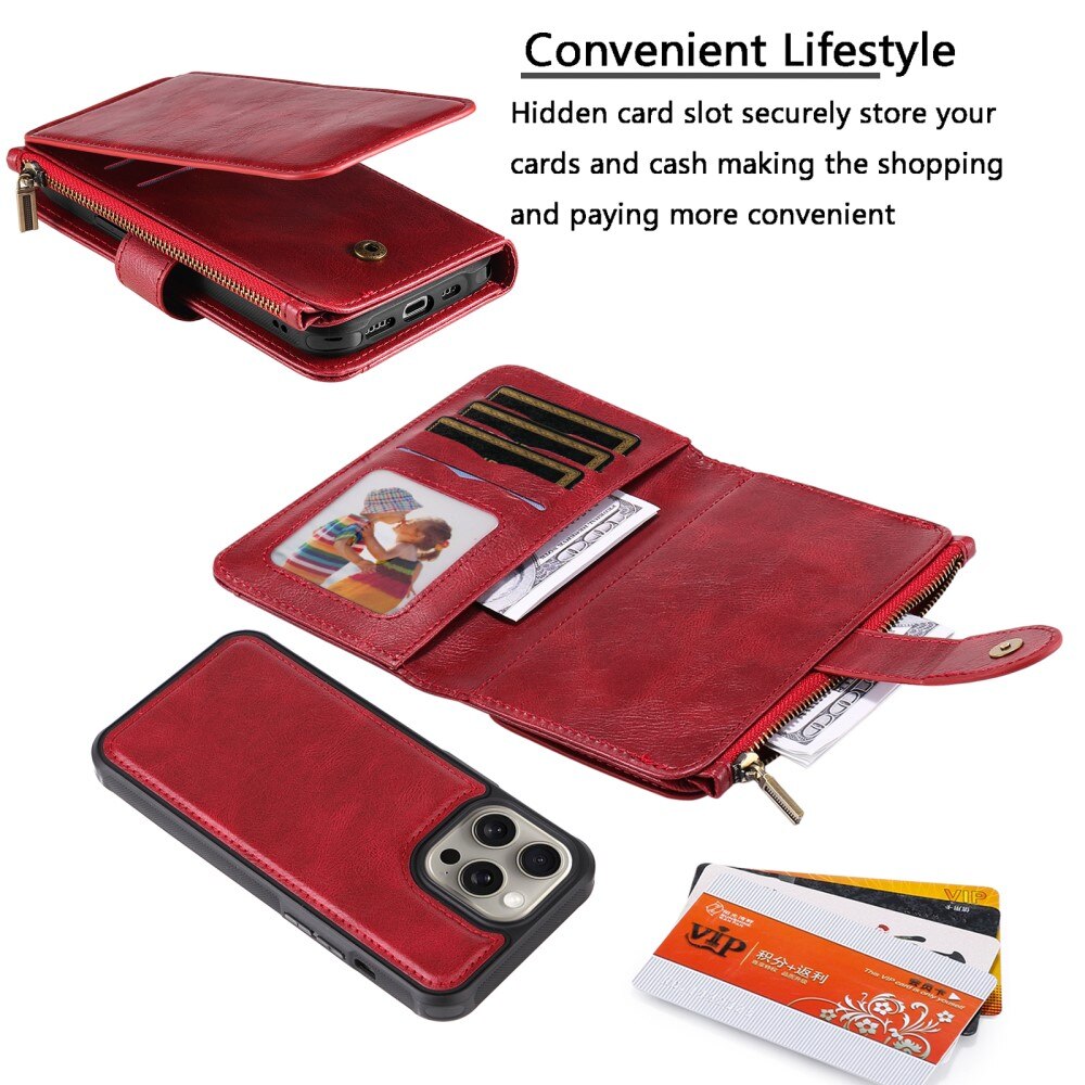 Magnet Leather Multi Wallet iPhone 15 Pro Max rojo