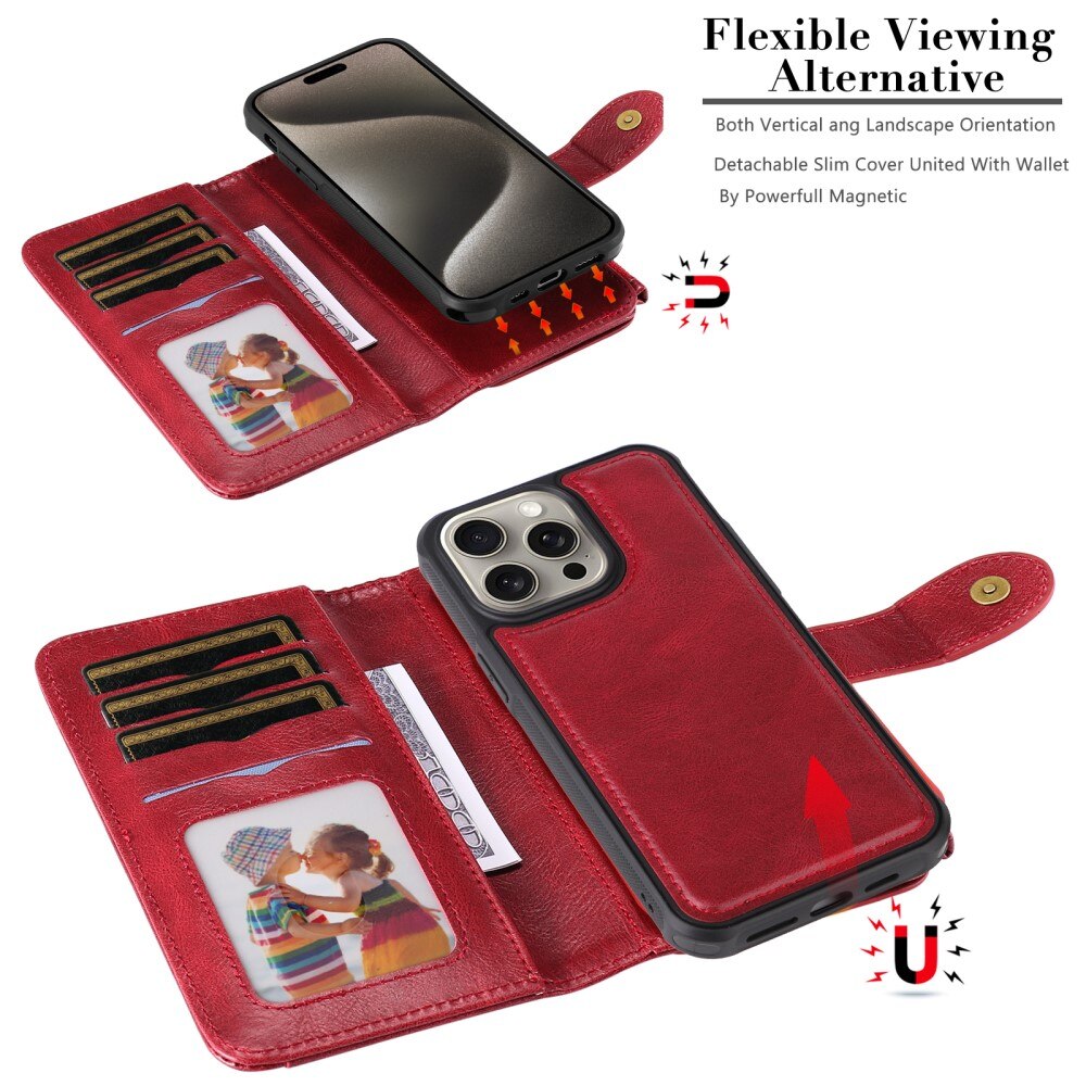 Magnet Leather Multi Wallet iPhone 15 Pro Max rojo