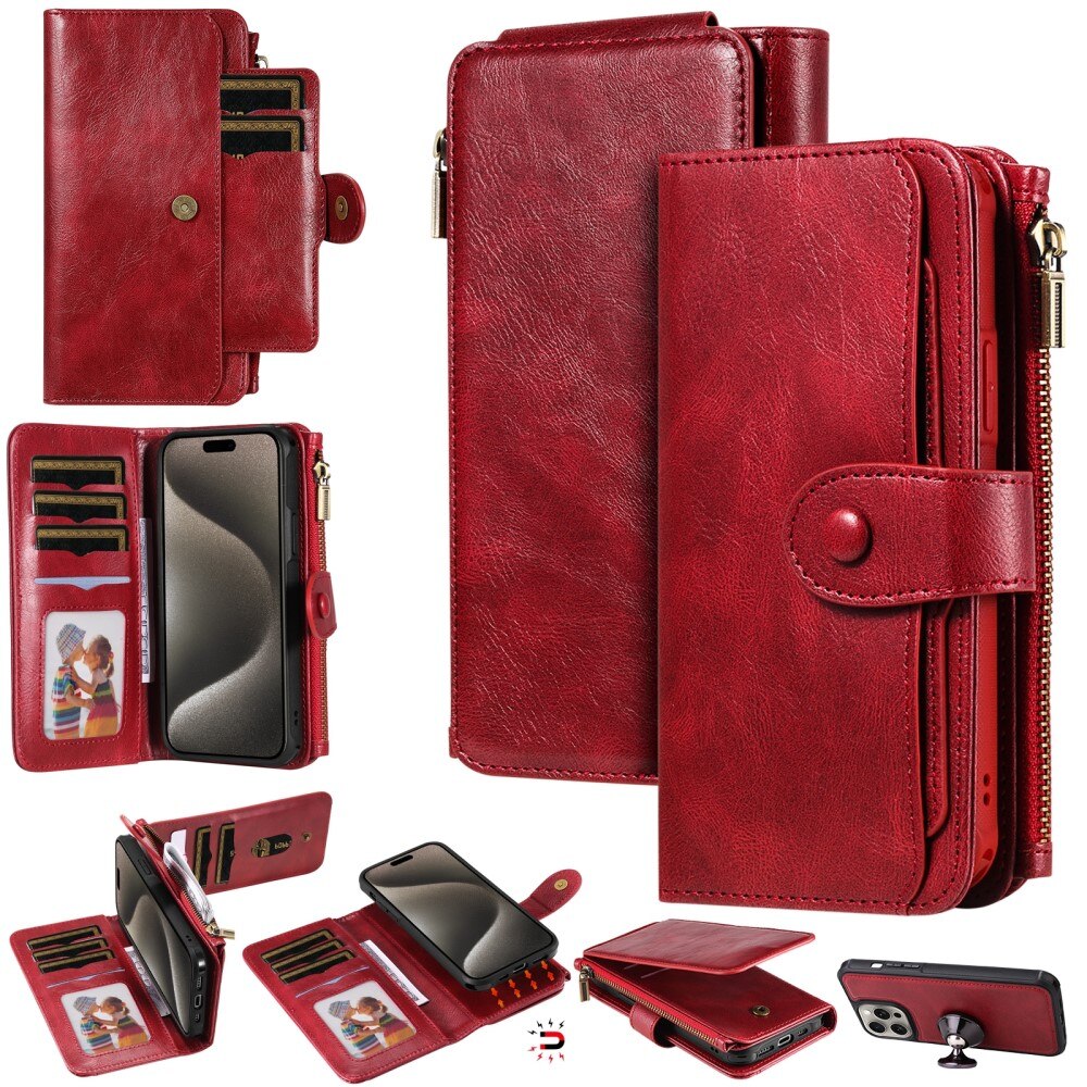 Magnet Leather Multi Wallet iPhone 15 Pro Max rojo