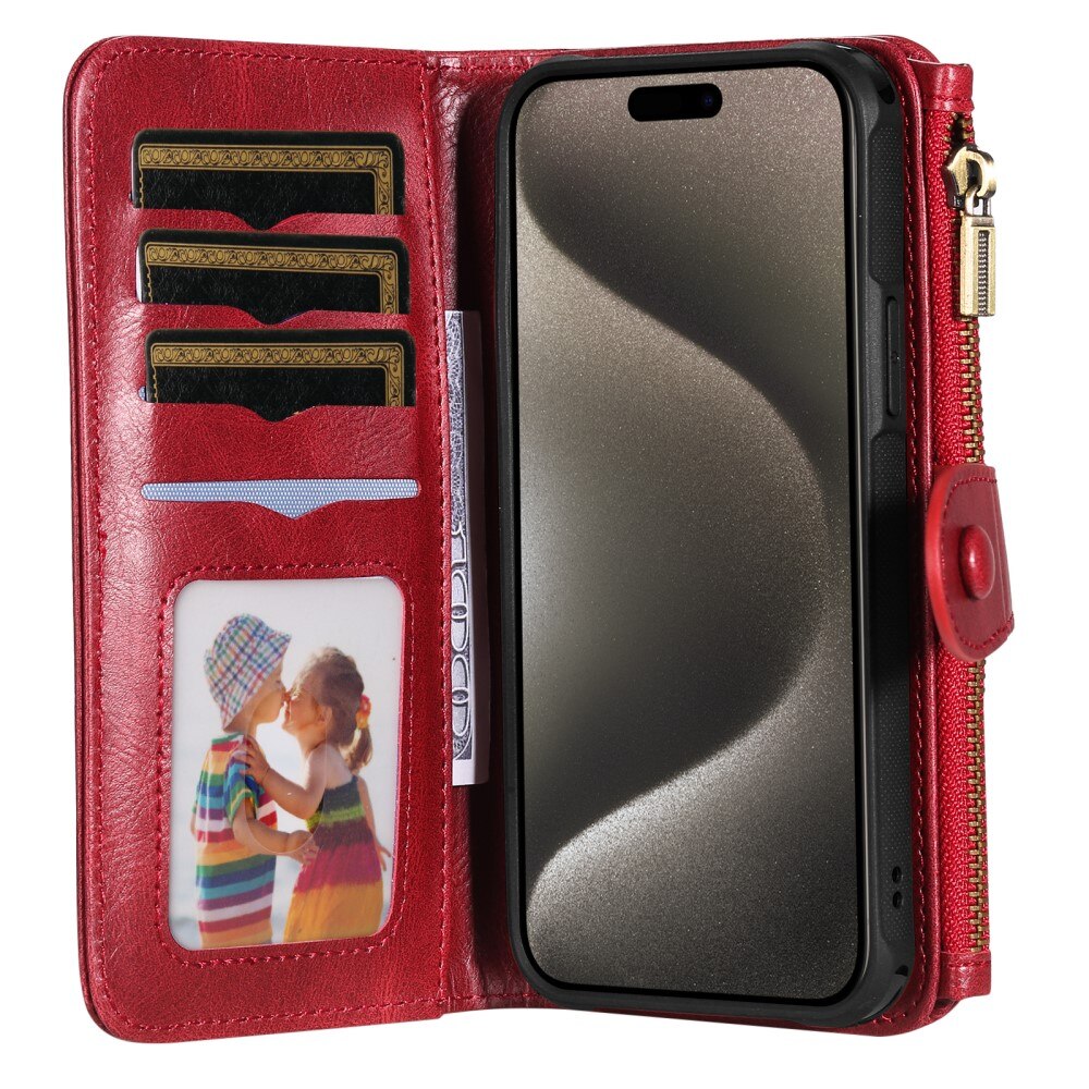 Magnet Leather Multi Wallet iPhone 15 Pro Max rojo