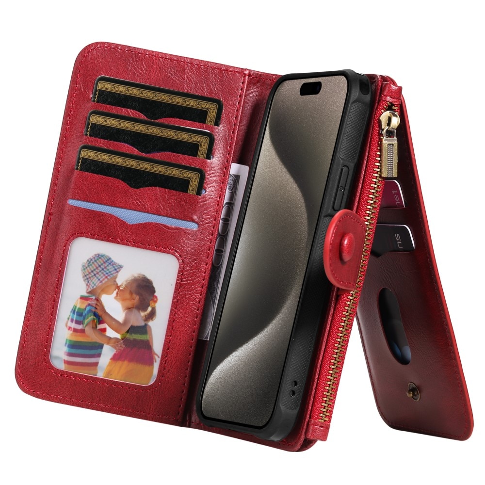 Magnet Leather Multi Wallet iPhone 15 Pro Max rojo