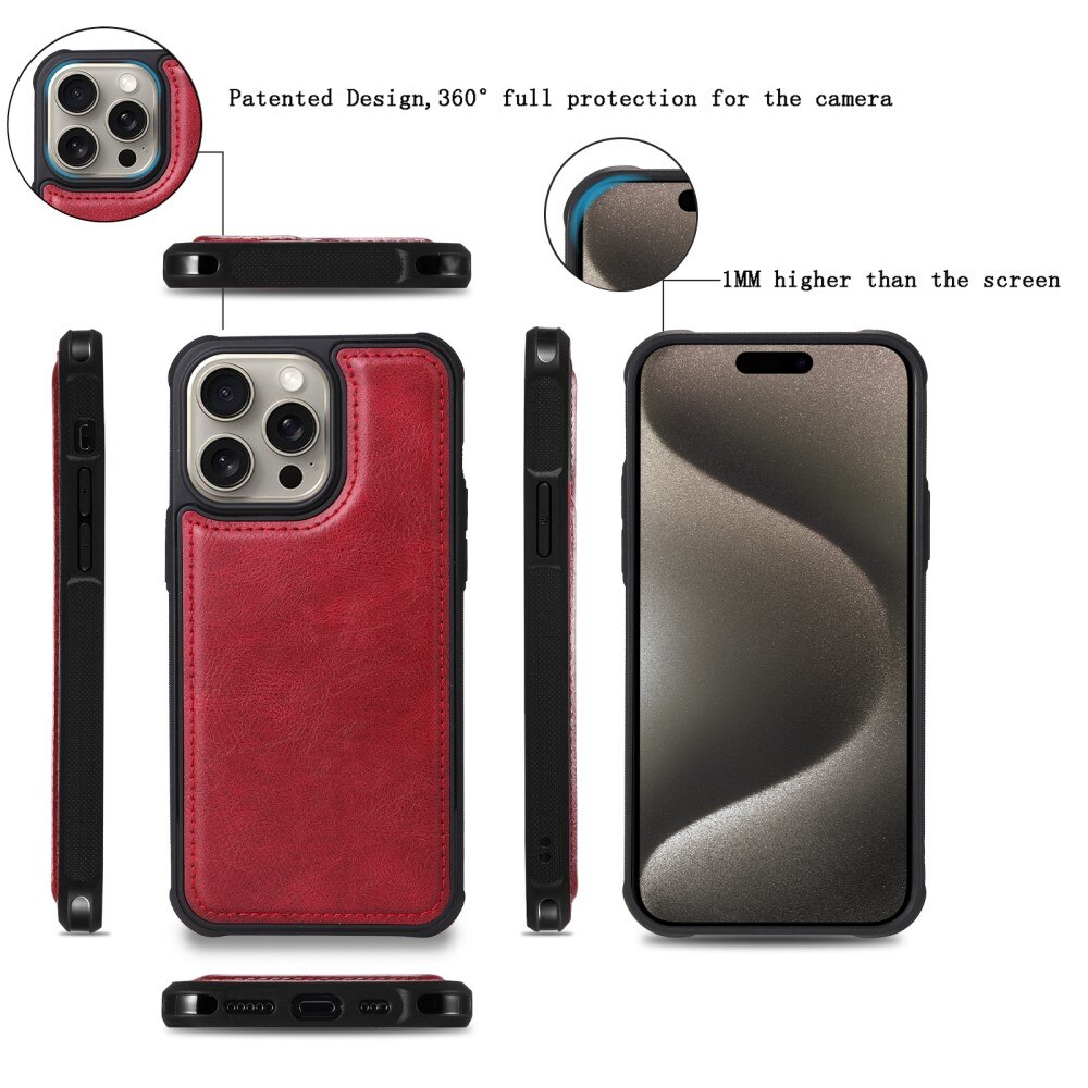 Magnet Leather Multi Wallet iPhone 15 Pro Max rojo