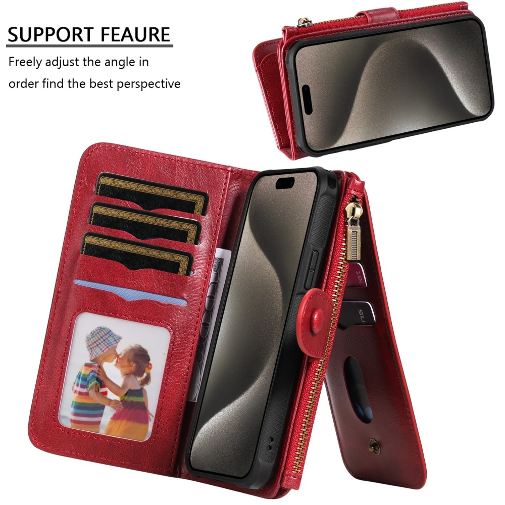 Magnet Leather Multi Wallet iPhone 15 Pro Max rojo