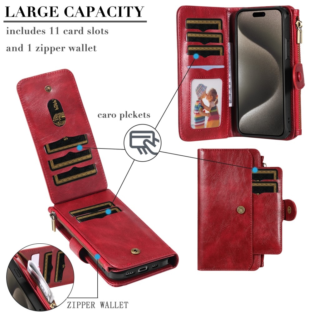 Magnet Leather Multi Wallet iPhone 15 Pro Max rojo