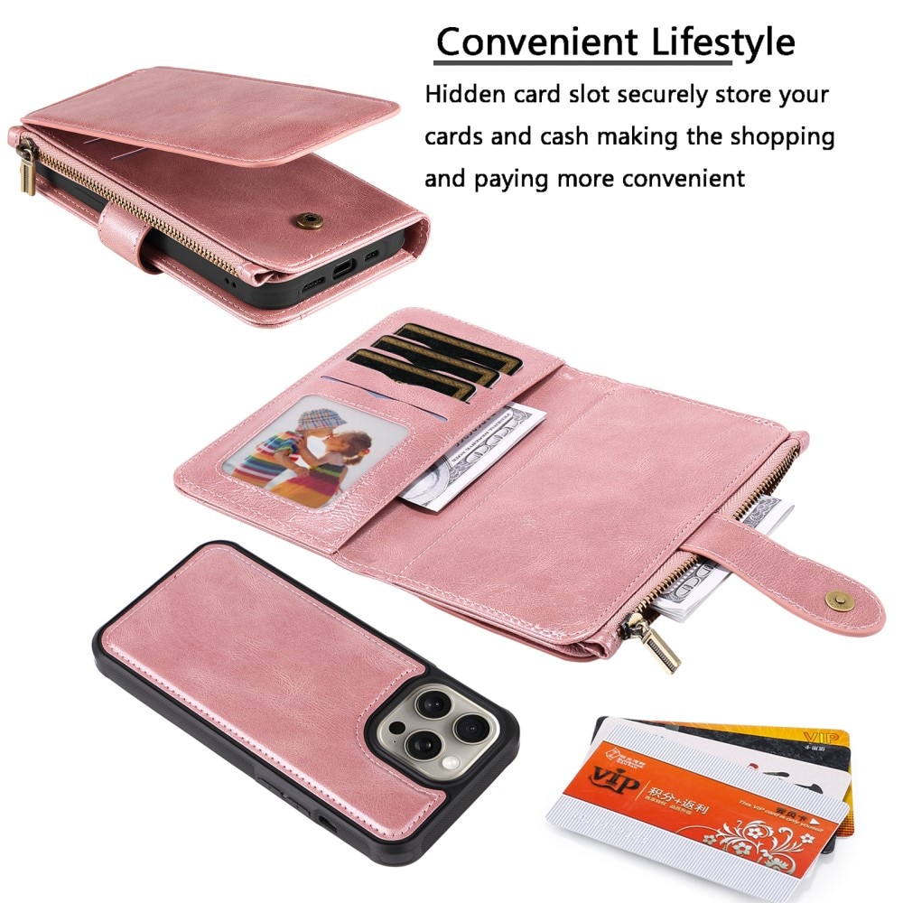 Magnet Leather Multi Wallet iPhone 15 Pro Max rosado