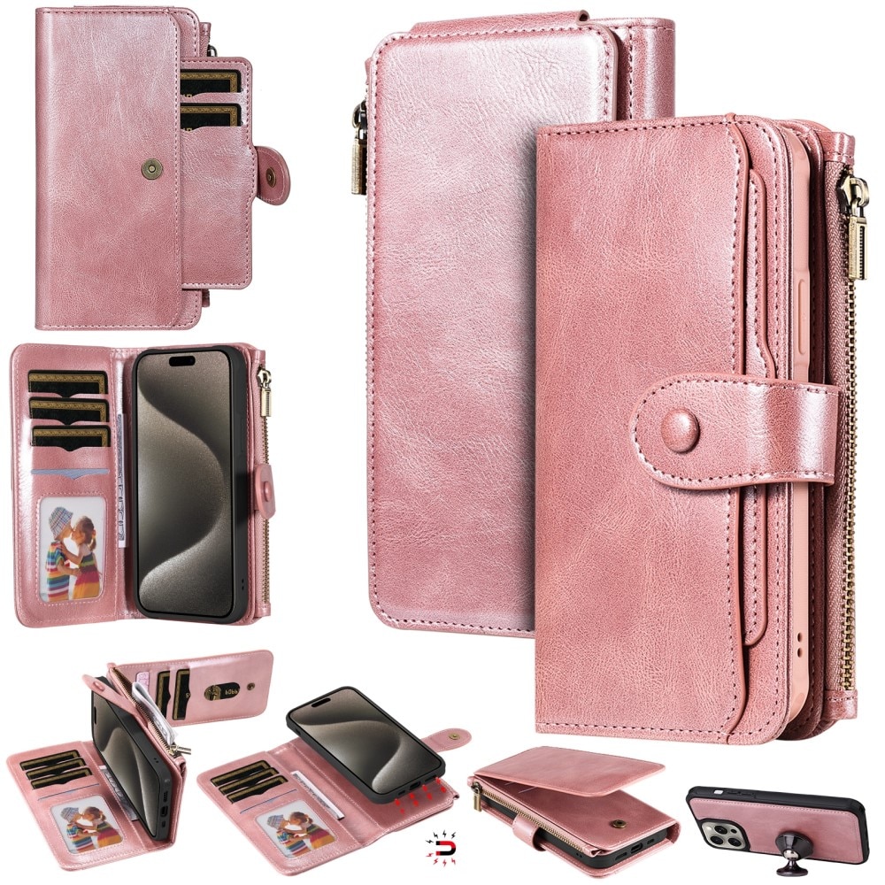 Magnet Leather Multi Wallet iPhone 15 Pro Max rosado