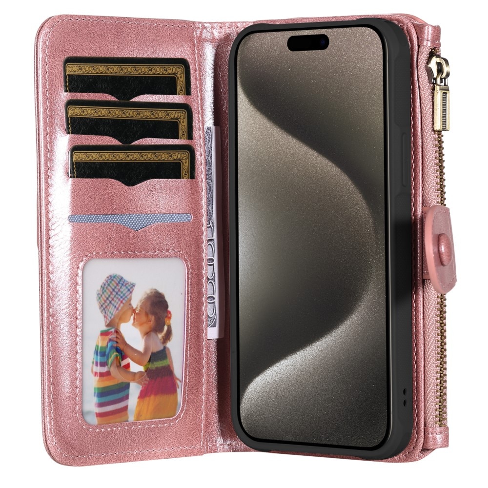 Magnet Leather Multi Wallet iPhone 15 Pro Max rosado