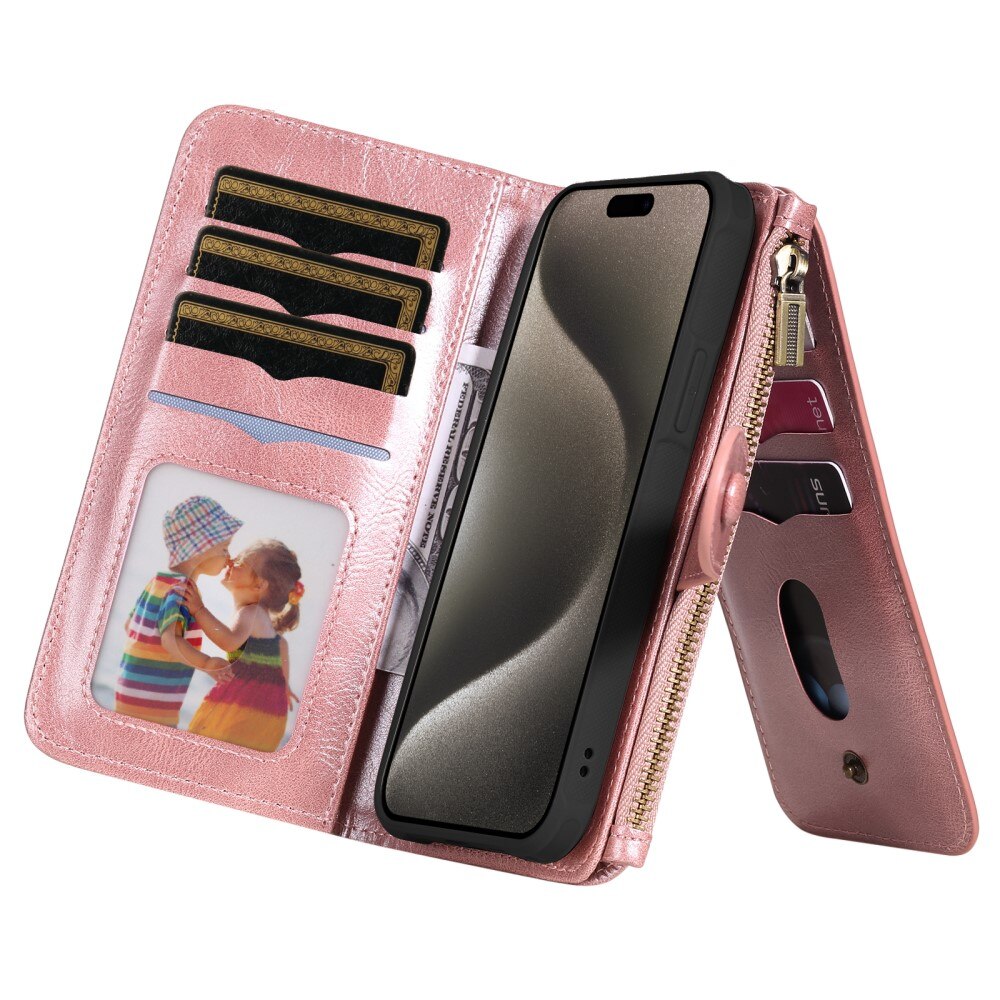 Magnet Leather Multi Wallet iPhone 15 Pro Max rosado