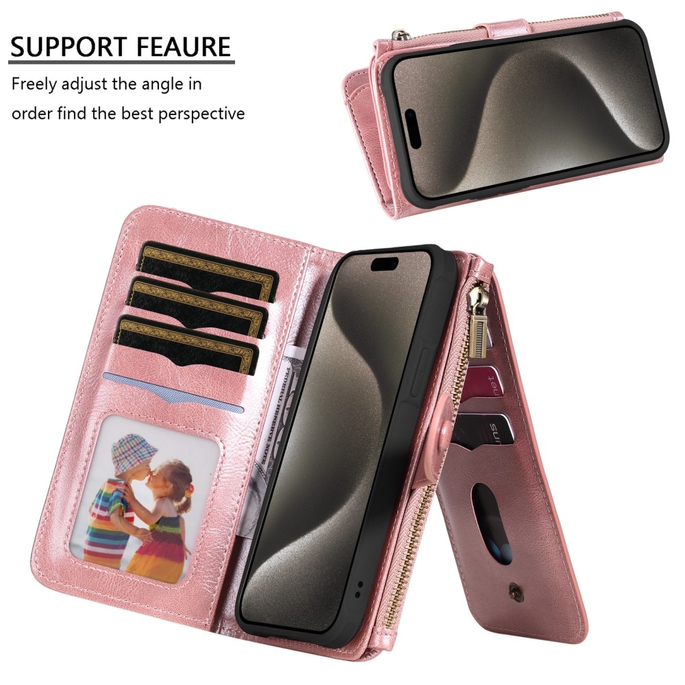 Magnet Leather Multi Wallet iPhone 15 Pro Max rosado