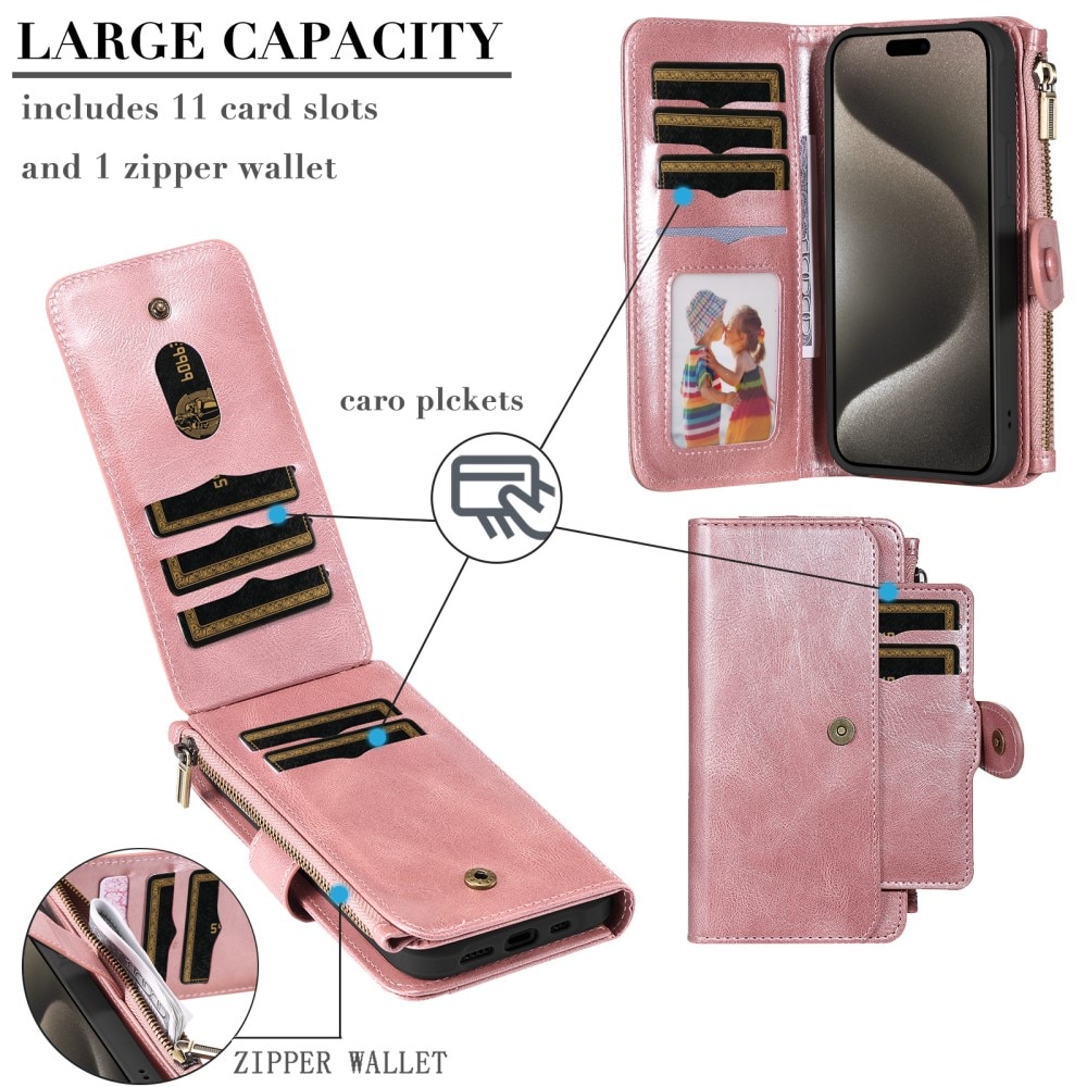 Magnet Leather Multi Wallet iPhone 15 Pro Max rosado