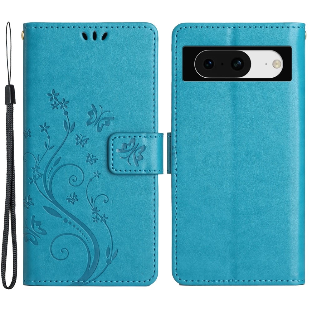 Funda de Cuero con Mariposas Google Pixel 8, azul