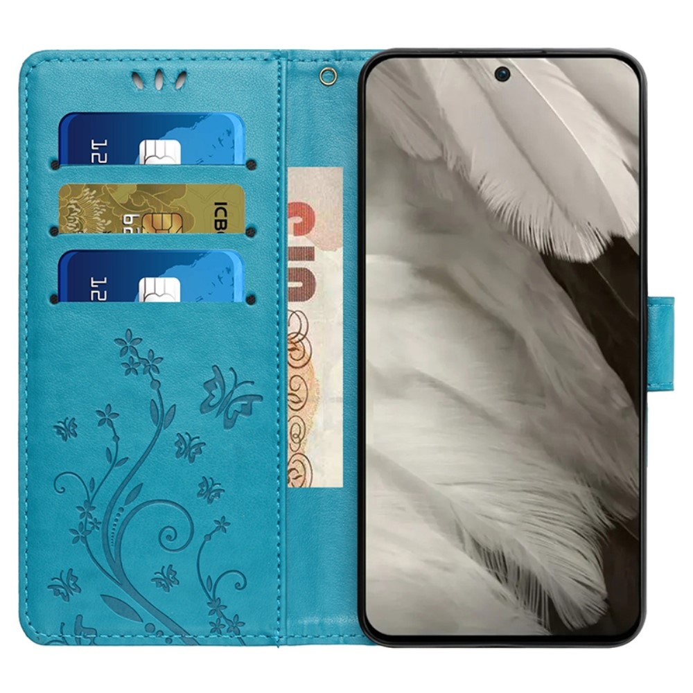 Funda de Cuero con Mariposas Google Pixel 8, azul