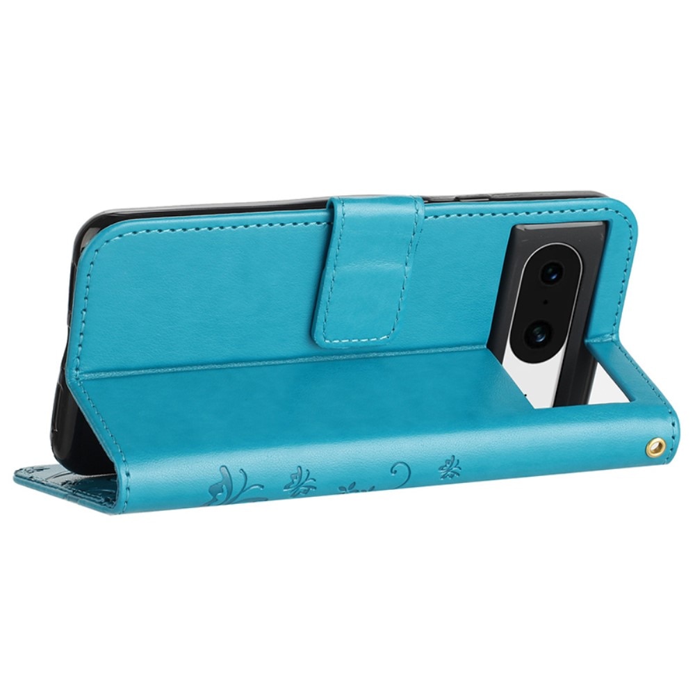 Funda de Cuero con Mariposas Google Pixel 8, Azul