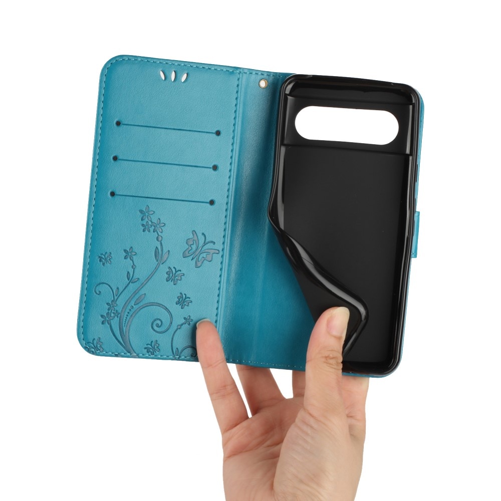 Funda de Cuero con Mariposas Google Pixel 8, Azul