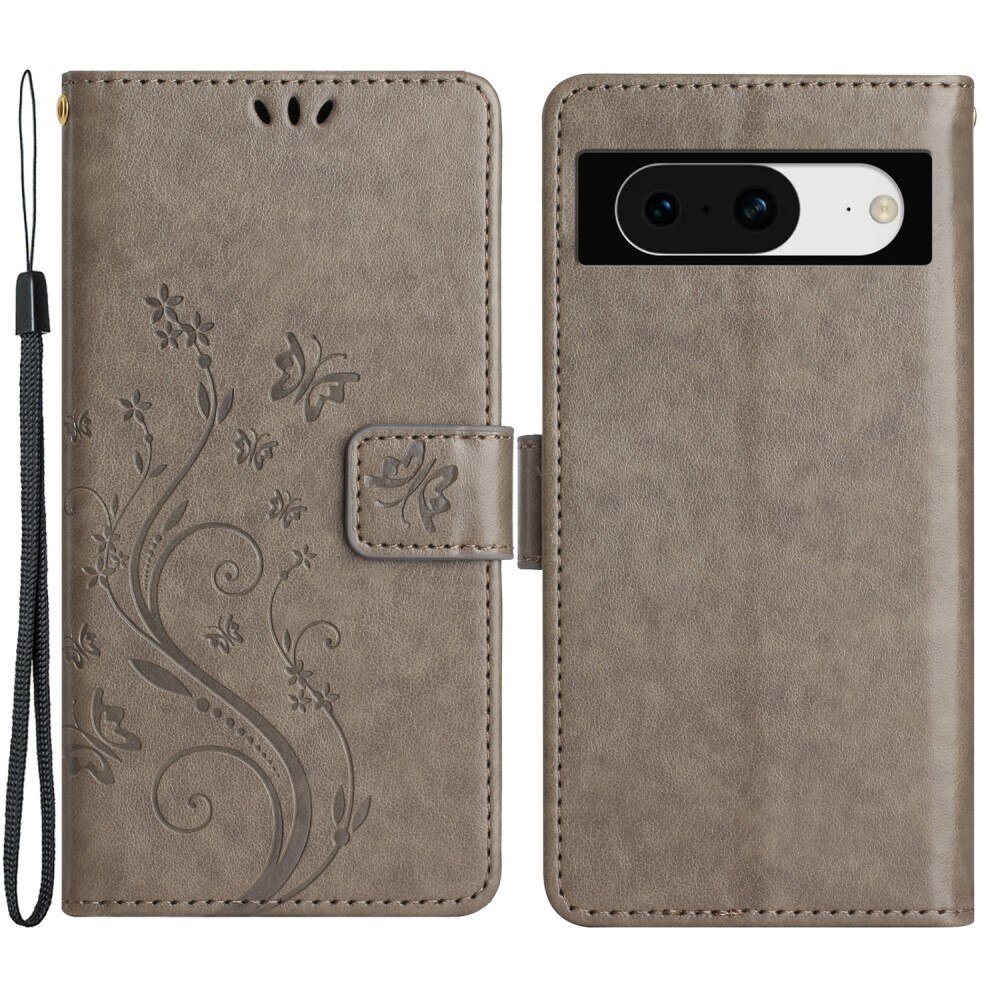 Funda de Cuero con Mariposas Google Pixel 8, gris