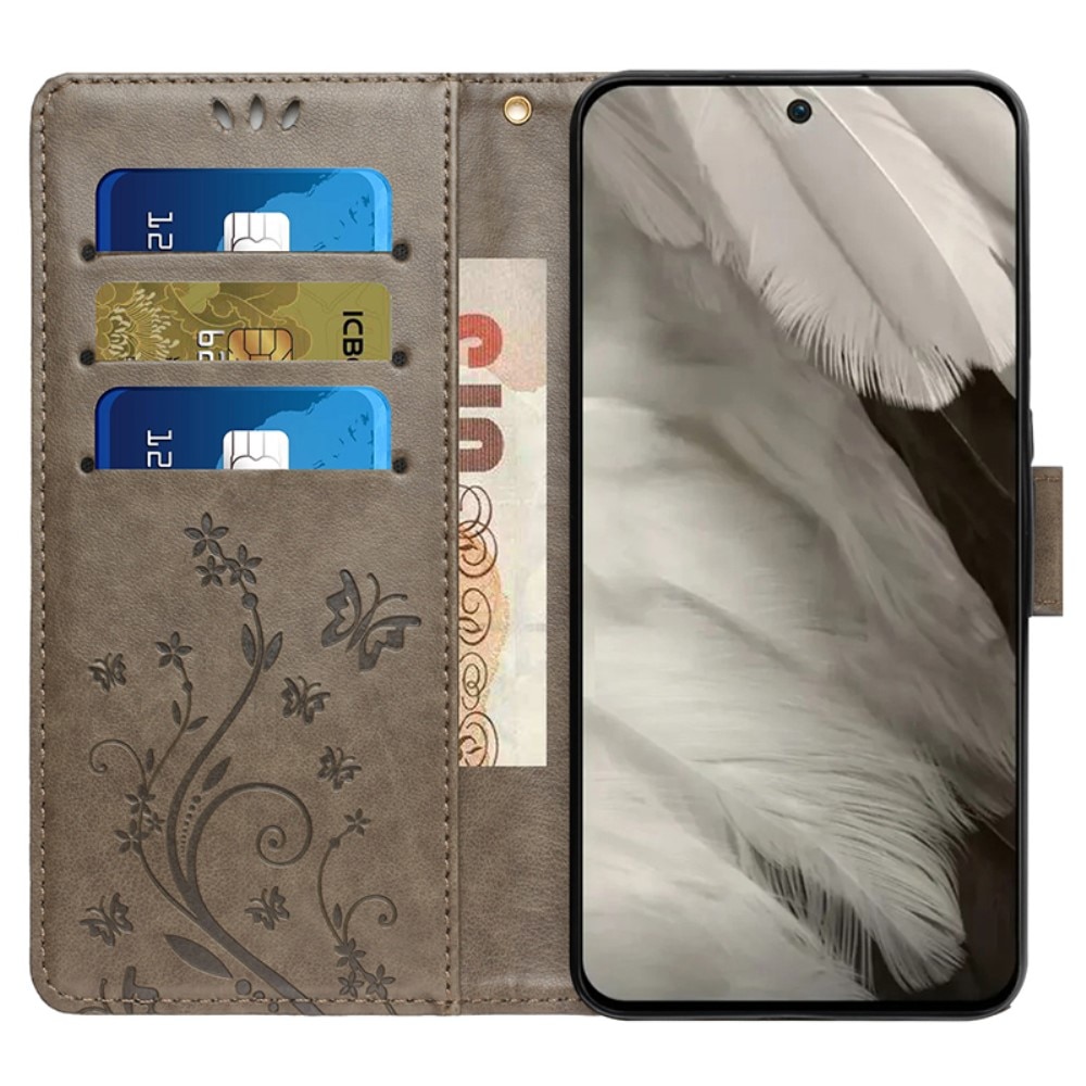Funda de Cuero con Mariposas Google Pixel 8, Gris