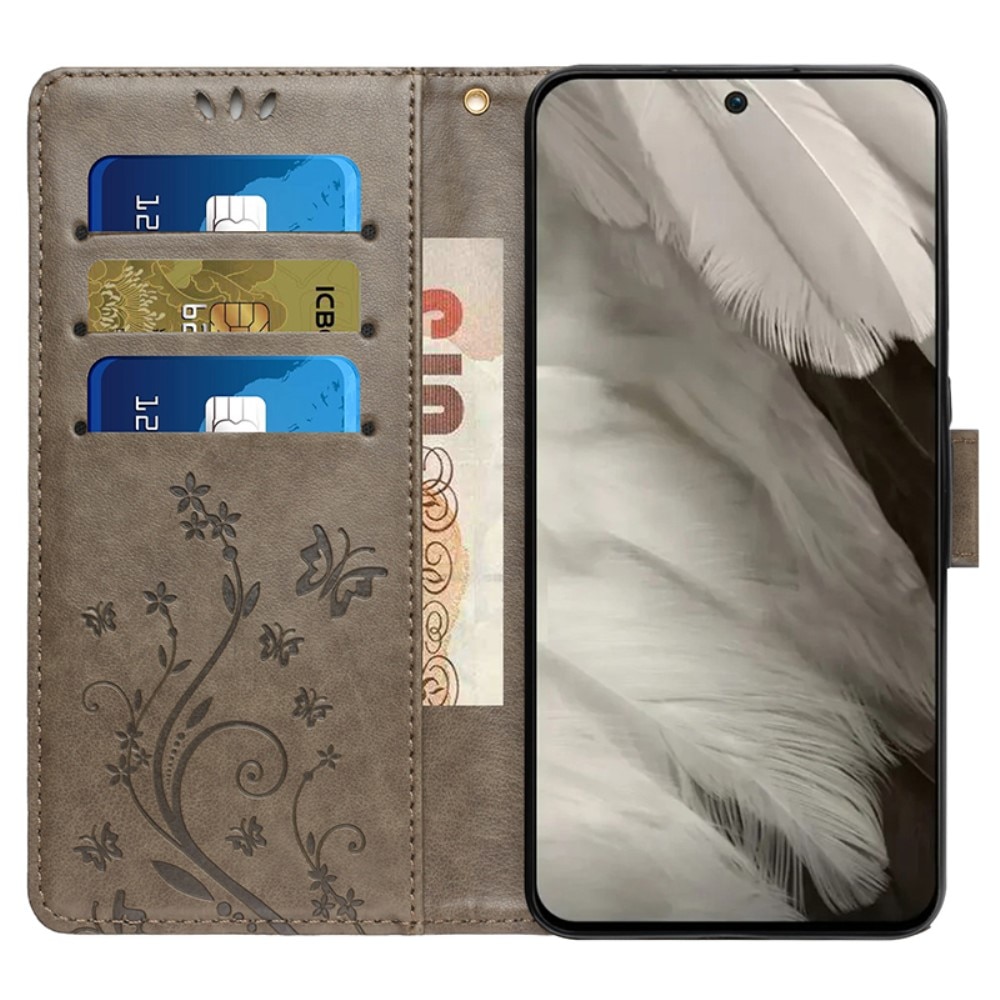 Funda de Cuero con Mariposas Google Pixel 8, gris