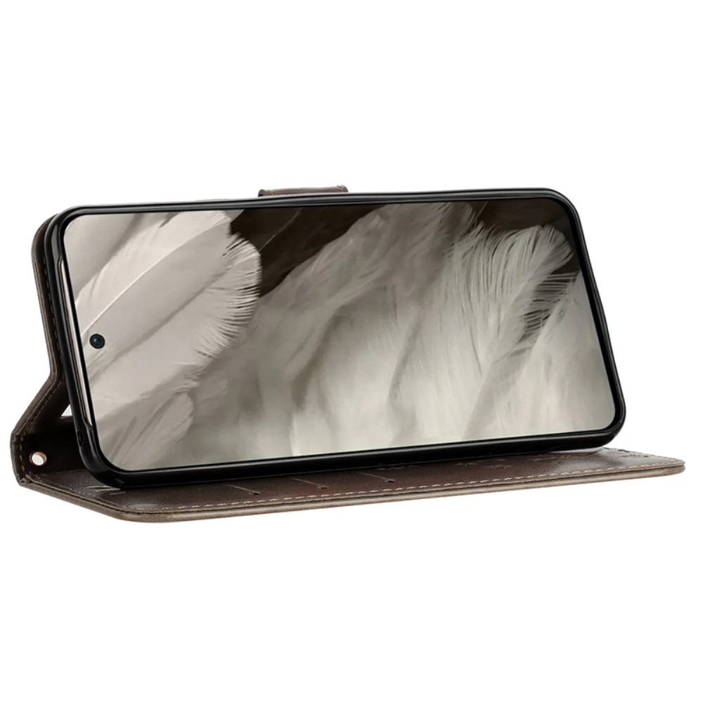 Funda de Cuero con Mariposas Google Pixel 8, Gris