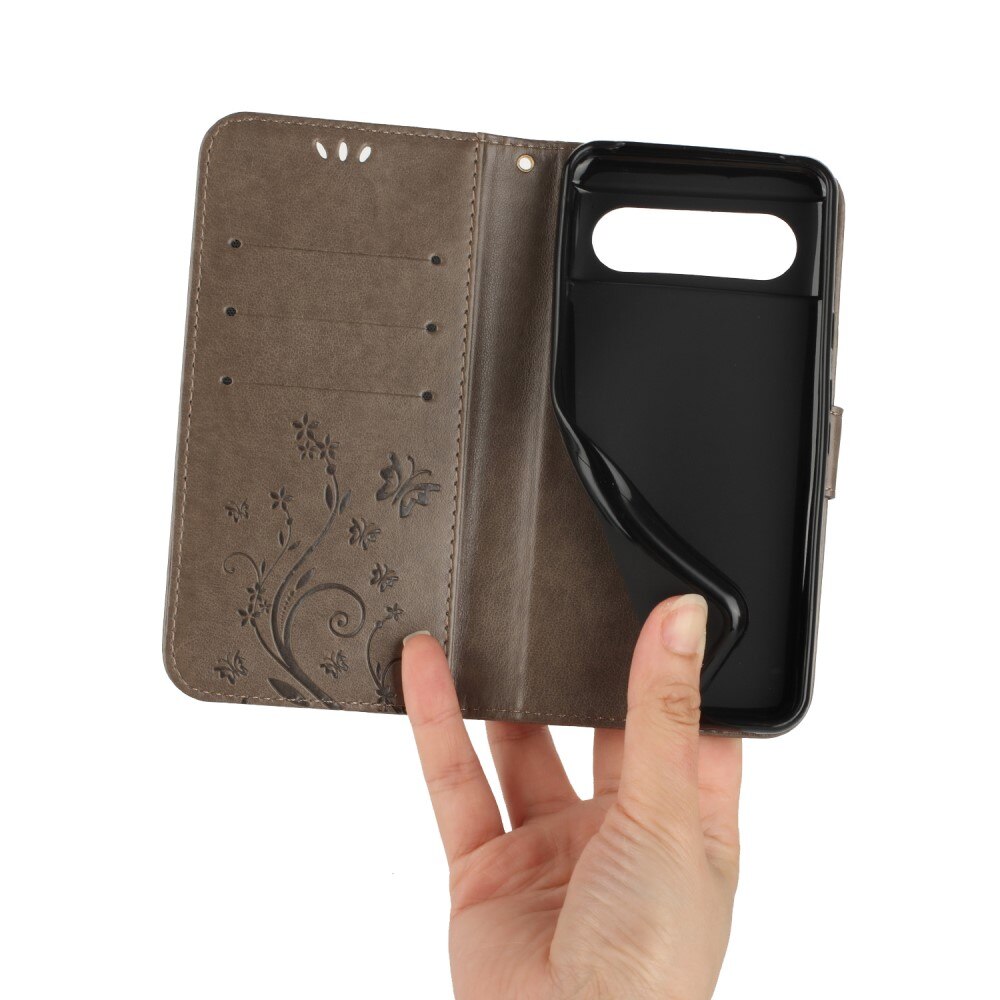 Funda de Cuero con Mariposas Google Pixel 8, Gris