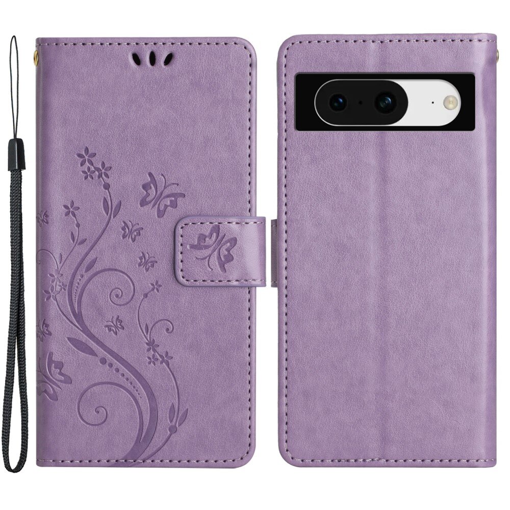 Funda de Cuero con Mariposas Google Pixel 8, violeta