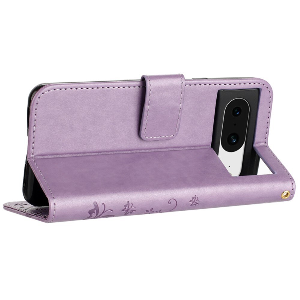 Funda de Cuero con Mariposas Google Pixel 8, Púrpura