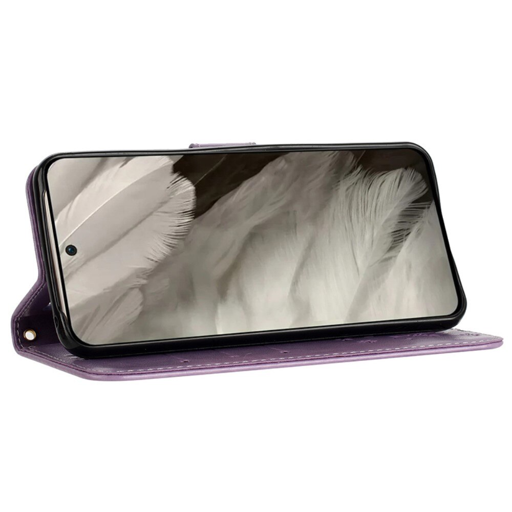 Funda de Cuero con Mariposas Google Pixel 8, Púrpura