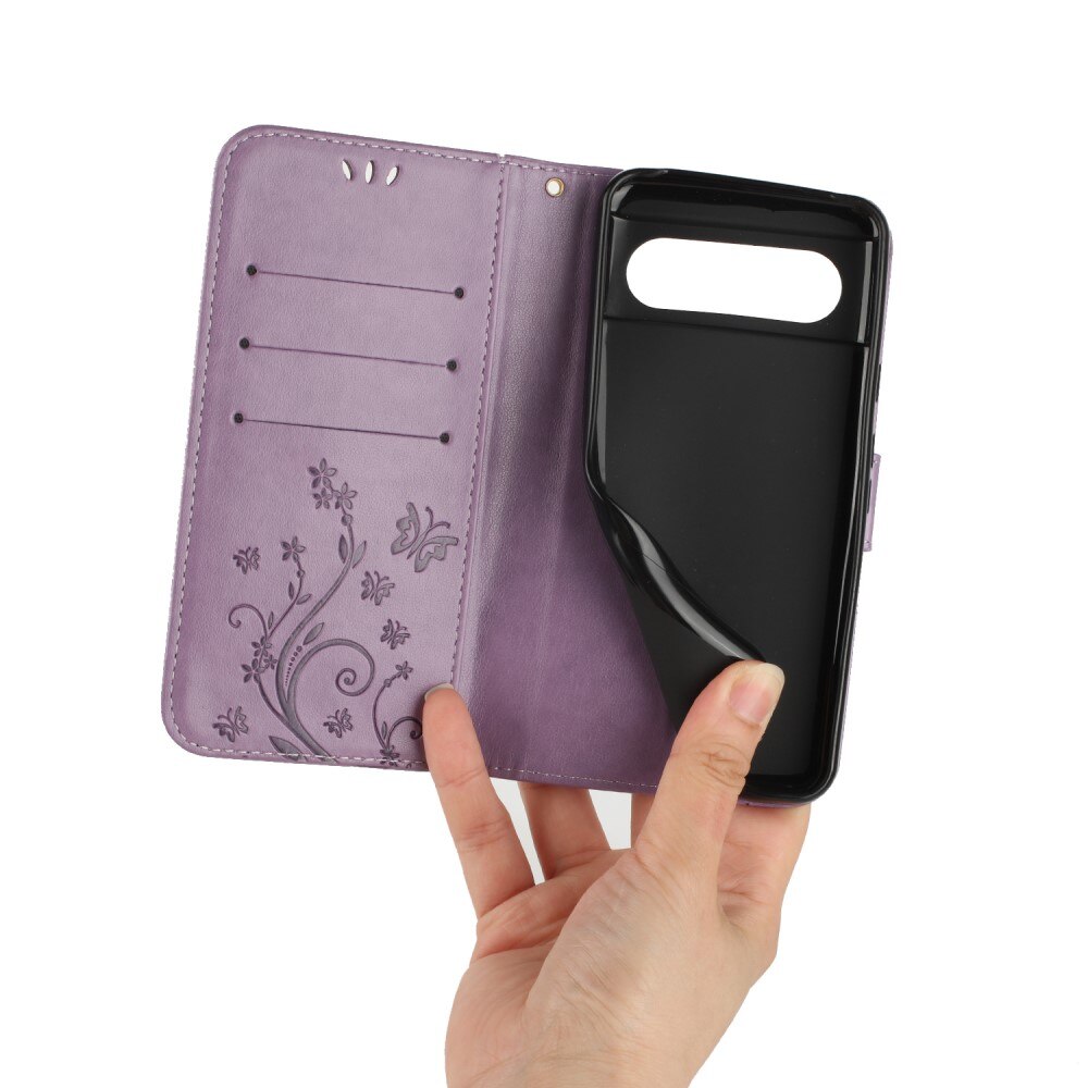 Funda de Cuero con Mariposas Google Pixel 8, Púrpura