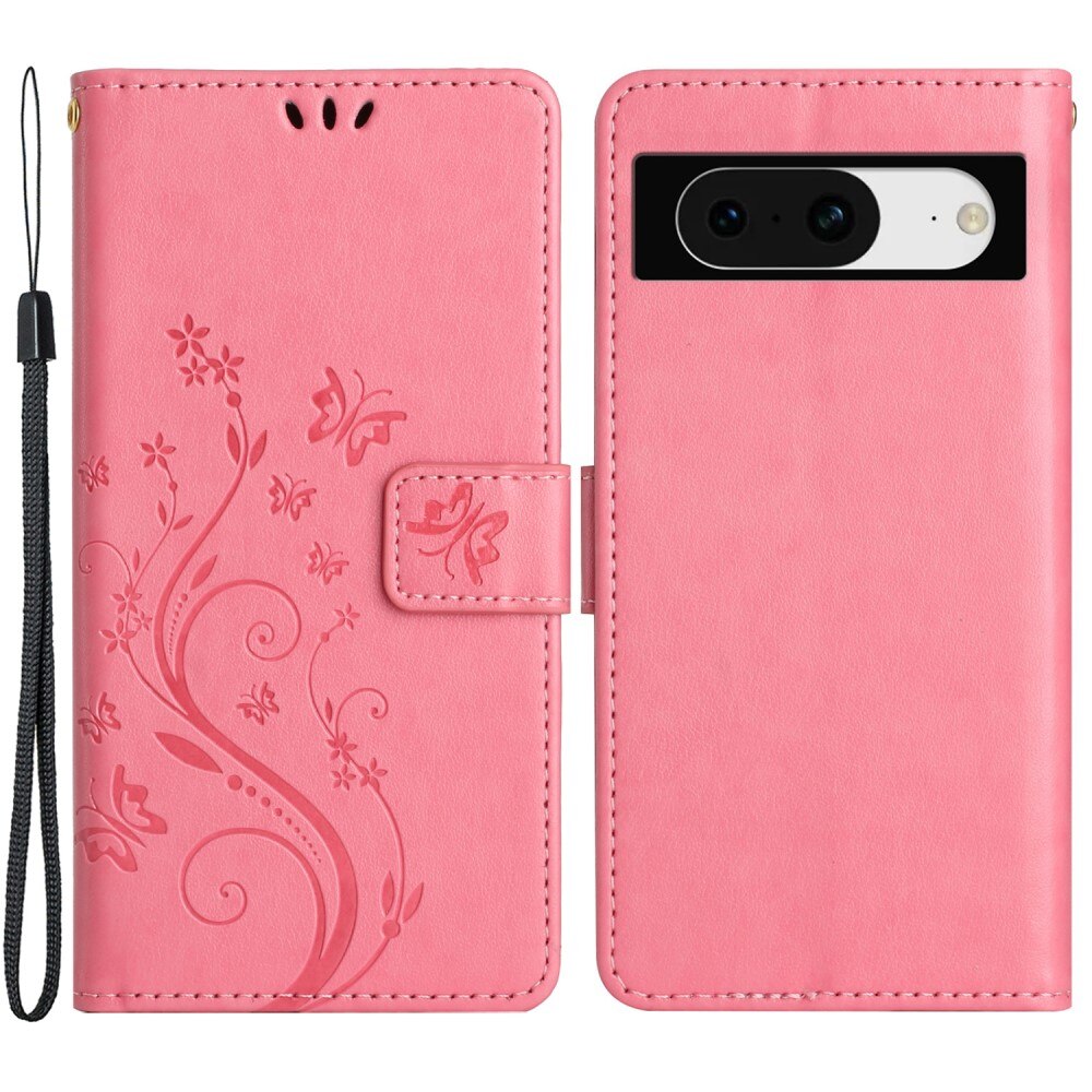 Funda de Cuero con Mariposas Google Pixel 8, rosado