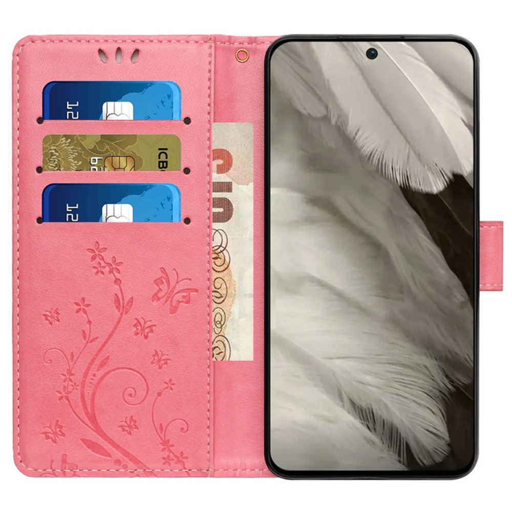 Funda de Cuero con Mariposas Google Pixel 8, Rosa