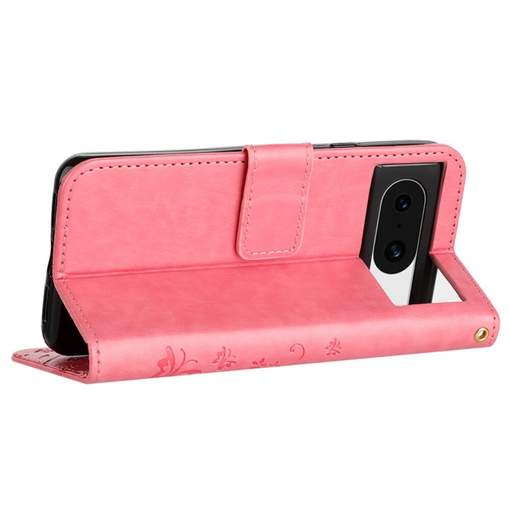 Funda de Cuero con Mariposas Google Pixel 8, Rosa